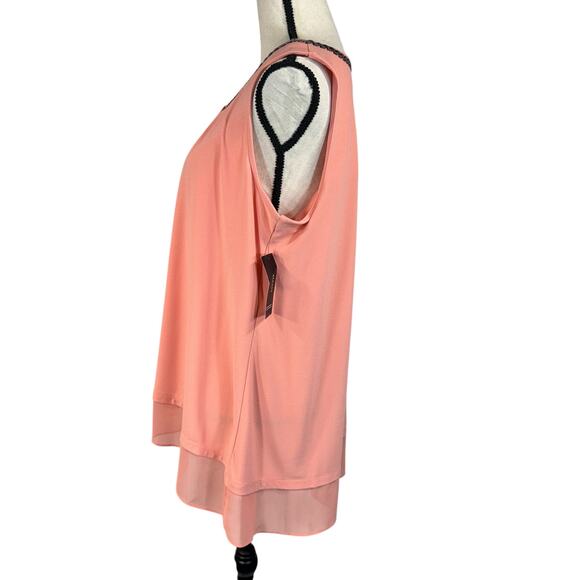 Alfani 1X-Large Top Sleeveless Stretch Hi-Low Hem Scoop Neck Embellished Coral - Picture 6 of 9